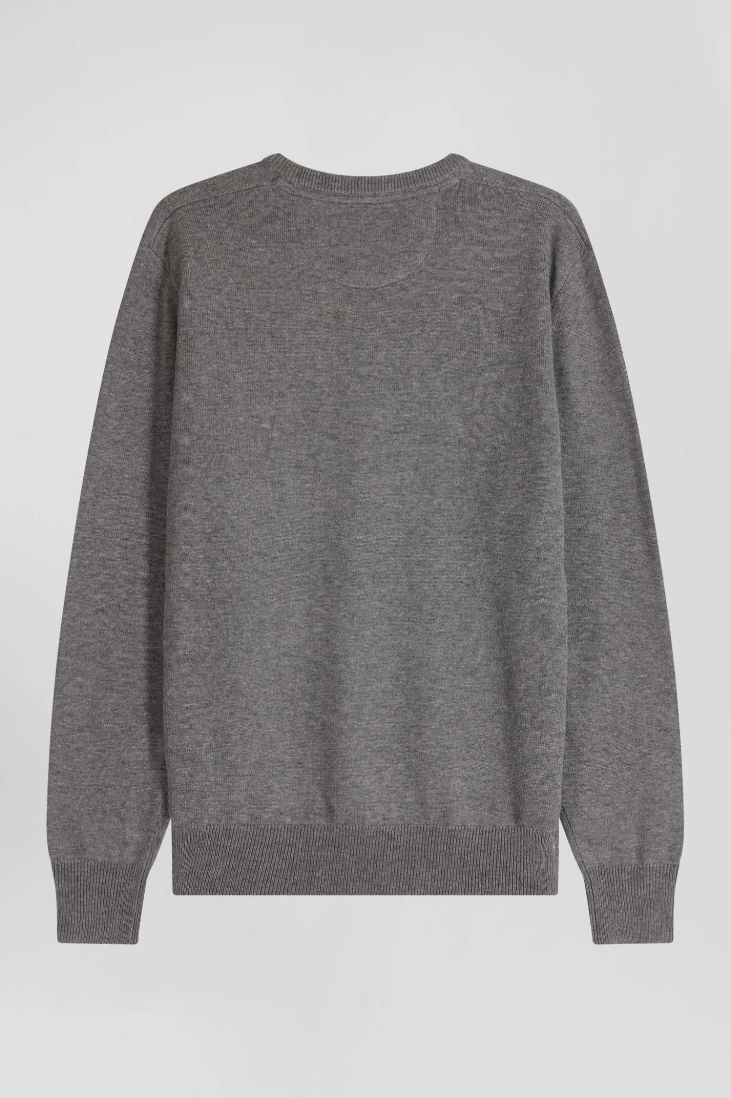 Regular grey wool and cotton V-neck jumper with striped details