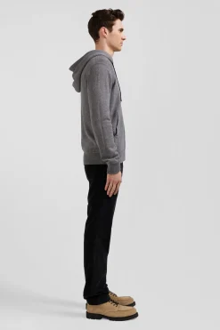 Regular grey wool and cotton knitted zip-up jumper