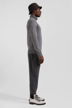 Regular grey wool and cotton turtleneck jumper