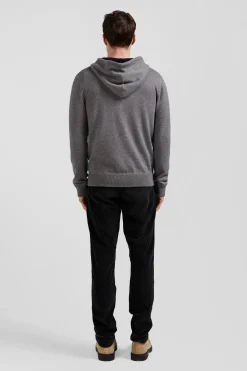 Regular grey wool and cotton knitted zip-up jumper