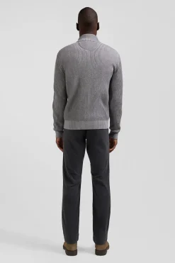 Regular grey wool and cotton zipped cardigan