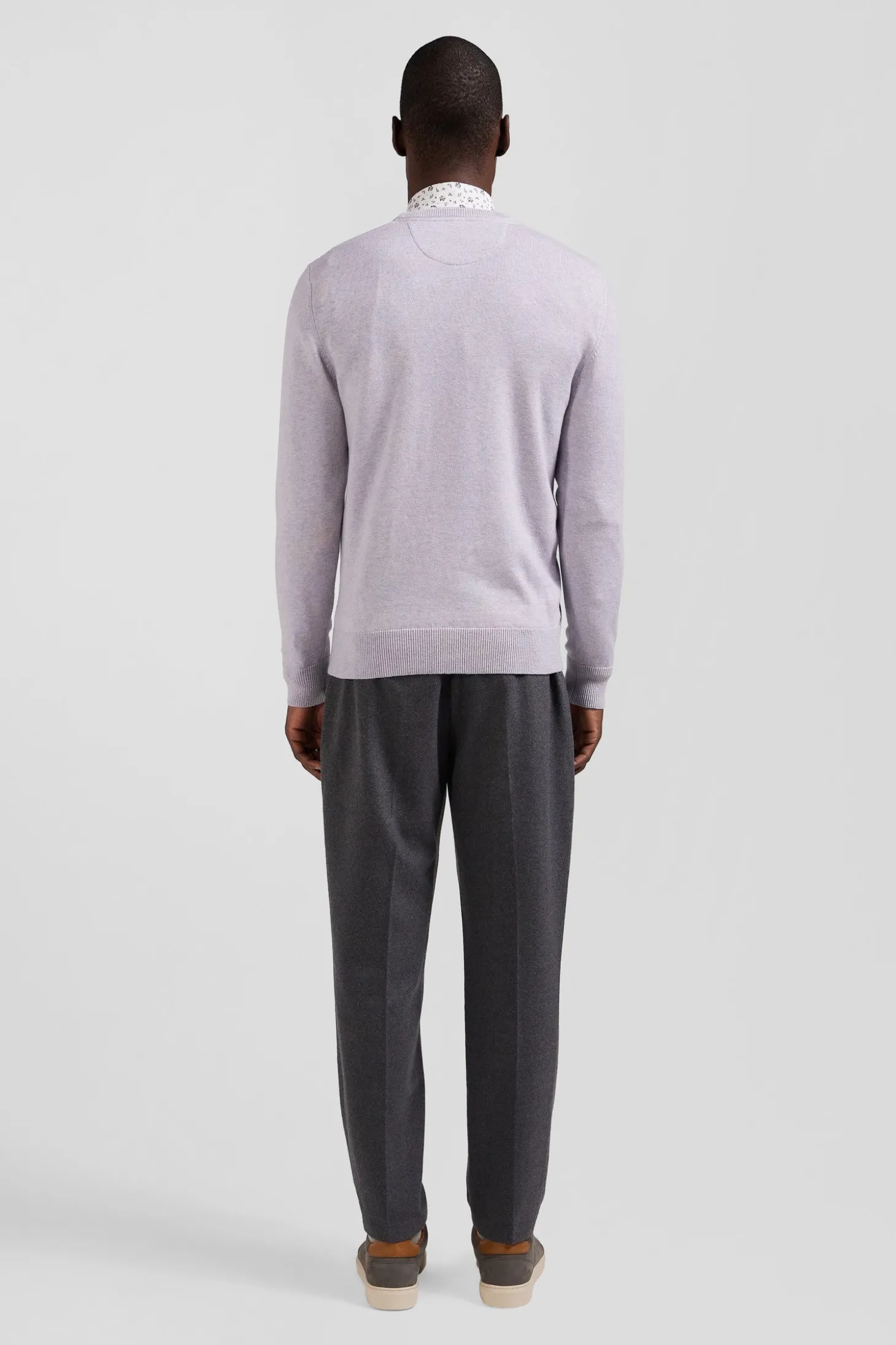 Regular grey wool and cotton crew neck jumper