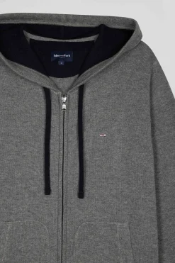 Regular grey wool and cotton knitted zip-up jumper