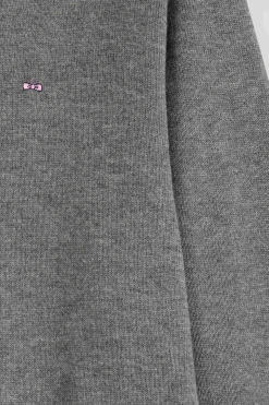 Regular grey wool and cotton V-neck jumper with striped details