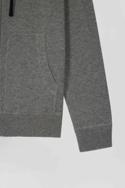 Regular grey wool and cotton knitted zip-up jumper