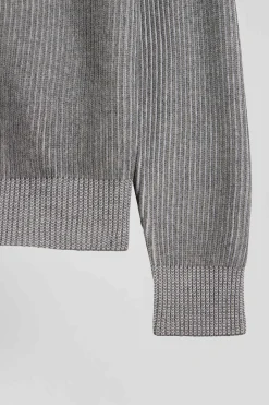 Regular grey wool and cotton zipped cardigan