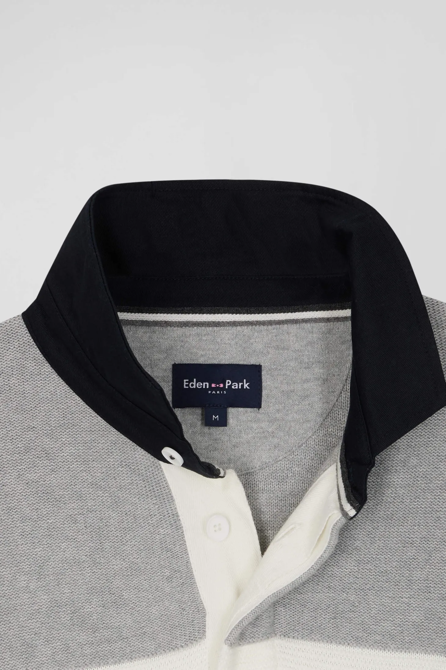 Regular grey wool and cotton jumper with knit patterns and rugby shirt collar