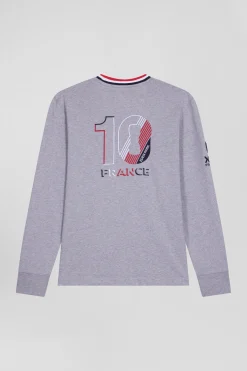 Regular grey XV de France long-sleeved cotton T-shirt