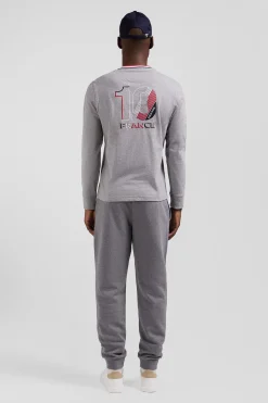 Regular grey XV de France long-sleeved cotton T-shirt