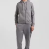 Regular grey zipped brushed cotton fleece hoodie