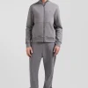 Regular grey zipped brushed cotton fleece sweatshirt with high top collar