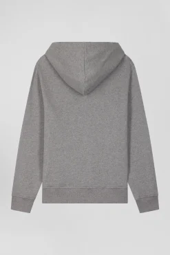 Regular grey zipped brushed cotton fleece hoodie