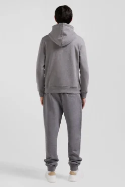 Regular grey zipped brushed cotton fleece hoodie