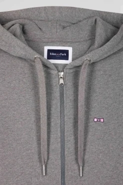 Regular grey zipped brushed cotton fleece hoodie