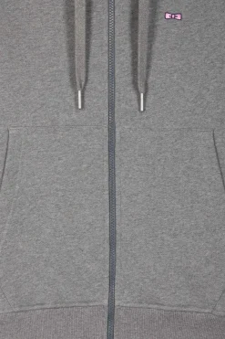 Regular grey zipped brushed cotton fleece hoodie