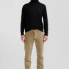 Regular hemp-coloured stretch cotton velvet chino trousers