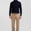 Regular hemp-coloured stretch cotton piqué and modal chino trousers