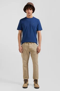 Regular hemp-coloured stretch cotton 5-pocket trousers