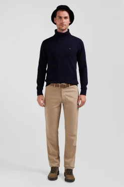 Regular hemp-coloured stretch cotton piqué and modal chino trousers
