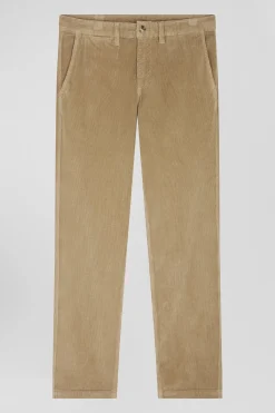 Regular hemp-coloured stretch cotton velvet chino trousers