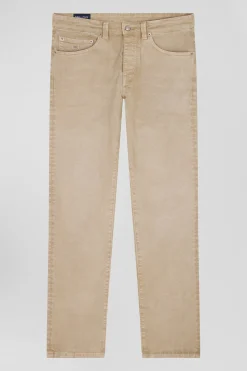 Regular hemp-coloured stretch cotton 5-pocket trousers