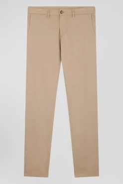 Regular hemp-coloured stretch cotton piqué and modal chino trousers