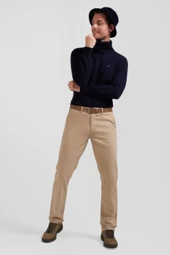Regular hemp-coloured stretch cotton piqué and modal chino trousers