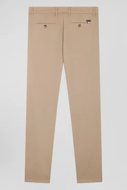 Regular hemp-coloured stretch cotton piqué and modal chino trousers