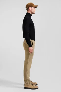 Regular hemp-coloured stretch cotton velvet chino trousers
