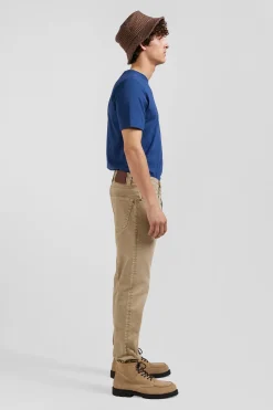 Regular hemp-coloured stretch cotton 5-pocket trousers