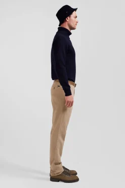 Regular hemp-coloured stretch cotton piqué and modal chino trousers
