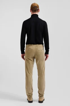 Regular hemp-coloured stretch cotton velvet chino trousers