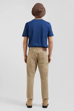 Regular hemp-coloured stretch cotton 5-pocket trousers