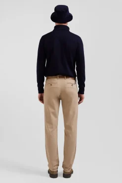 Regular hemp-coloured stretch cotton piqué and modal chino trousers