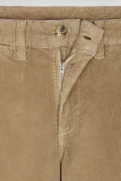 Regular hemp-coloured stretch cotton velvet chino trousers