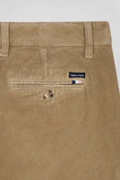 Regular hemp-coloured stretch cotton velvet chino trousers