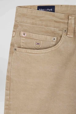 Regular hemp-coloured stretch cotton 5-pocket trousers