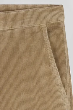 Regular hemp-coloured stretch cotton velvet chino trousers