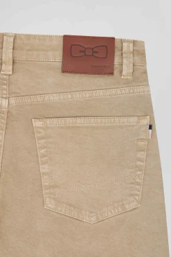Regular hemp-coloured stretch cotton 5-pocket trousers