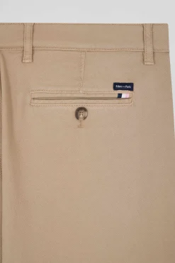 Regular hemp-coloured stretch cotton piqué and modal chino trousers