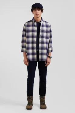 Regular indigo checked cotton shirt