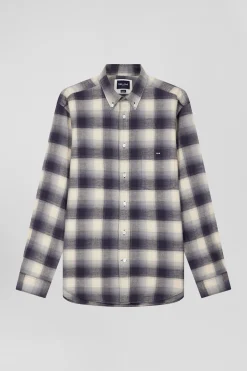 Regular indigo checked cotton shirt