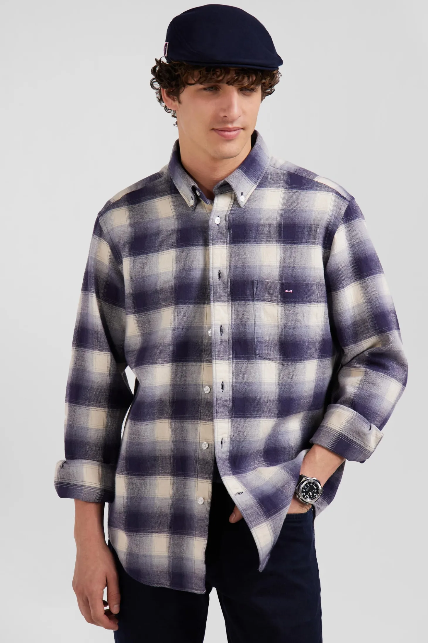 Regular indigo checked cotton shirt