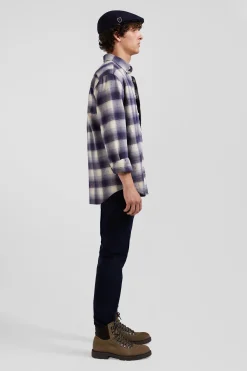 Regular indigo checked cotton shirt