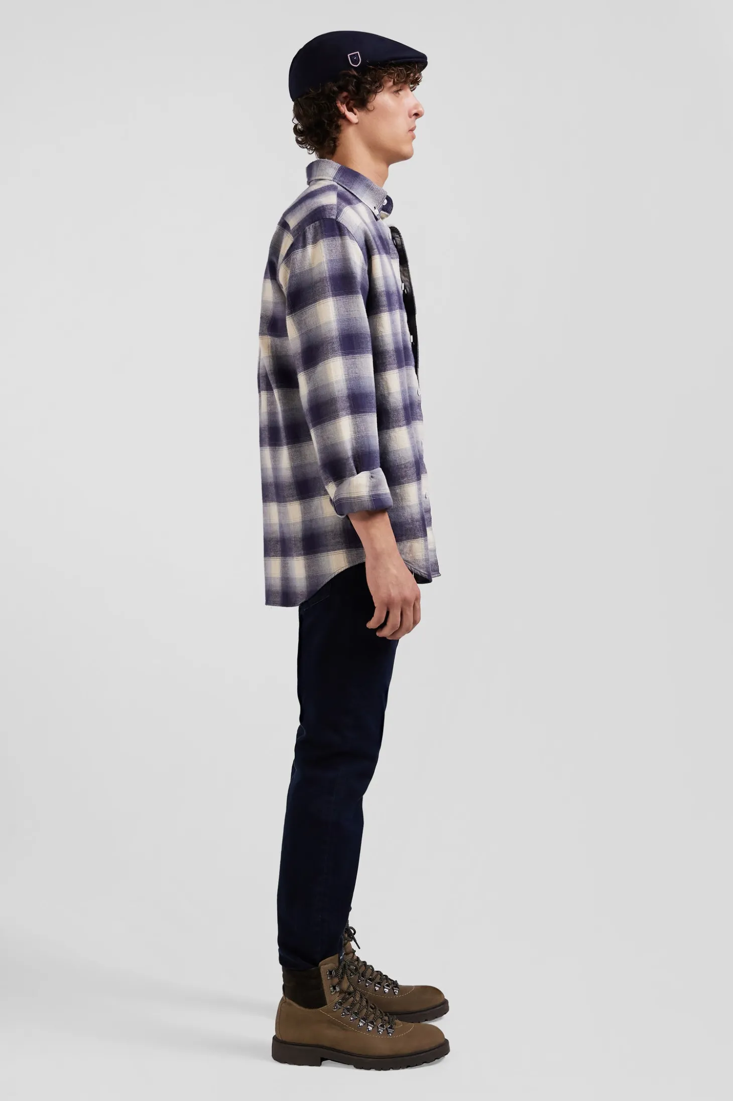 Regular indigo checked cotton shirt
