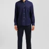 Regular indigo cotton and cashmere twill shirt