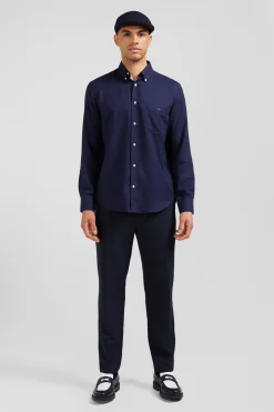 Regular indigo cotton and cashmere twill shirt