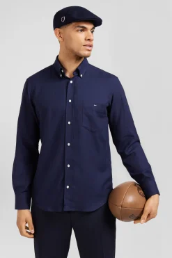 Regular indigo cotton and cashmere twill shirt