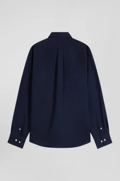 Regular indigo cotton and cashmere twill shirt