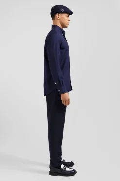 Regular indigo cotton and cashmere twill shirt